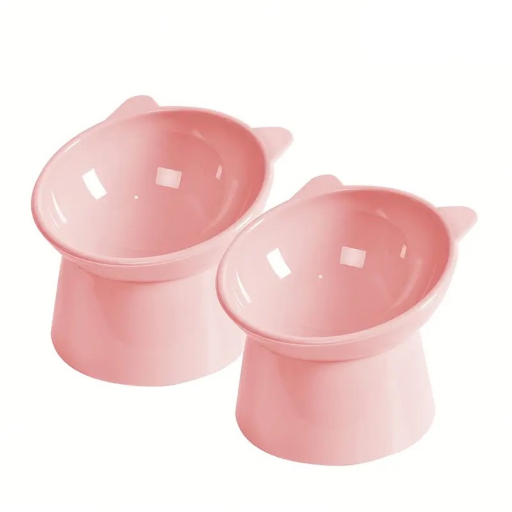 2pcs Raised Cat Bowl Elevated Anti-Tip Food Water Feeding Pet Dish Pink New